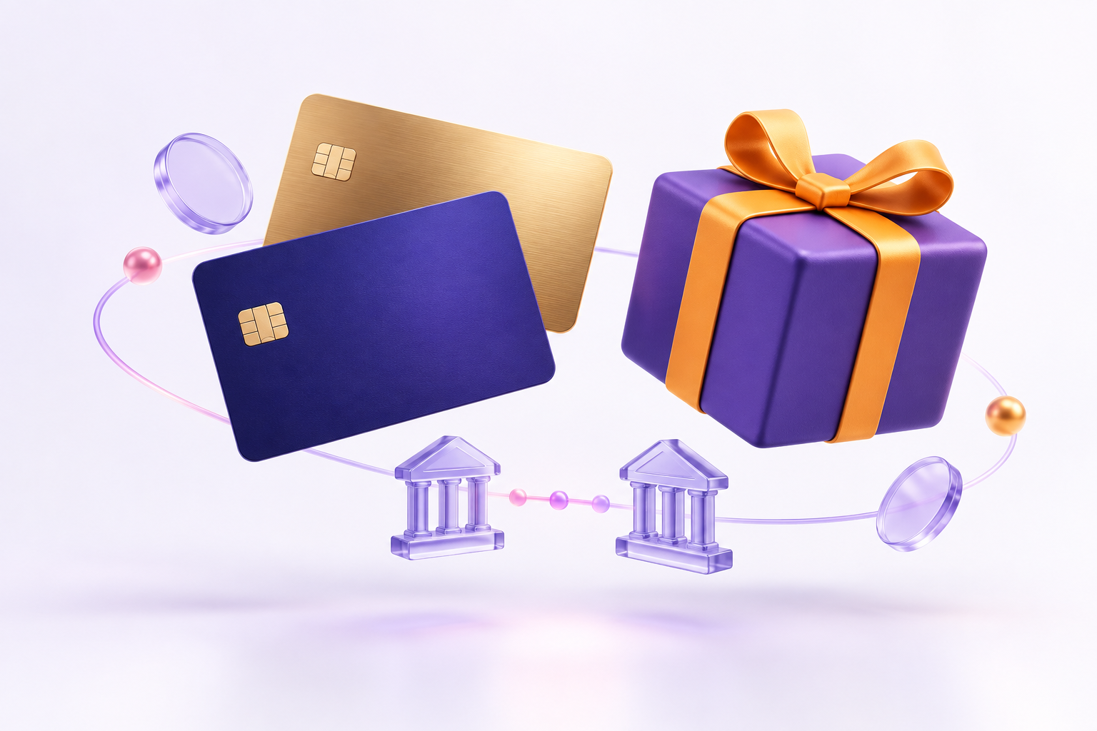 Concept illustration of prepaid cards and a gift reward, with no people