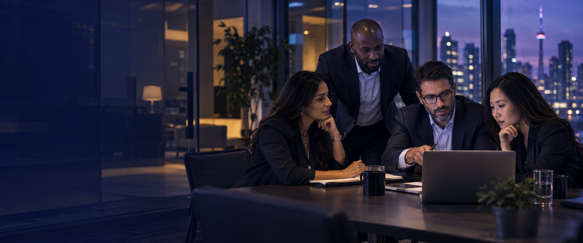 Brokerage team collaborating on a key account strategy