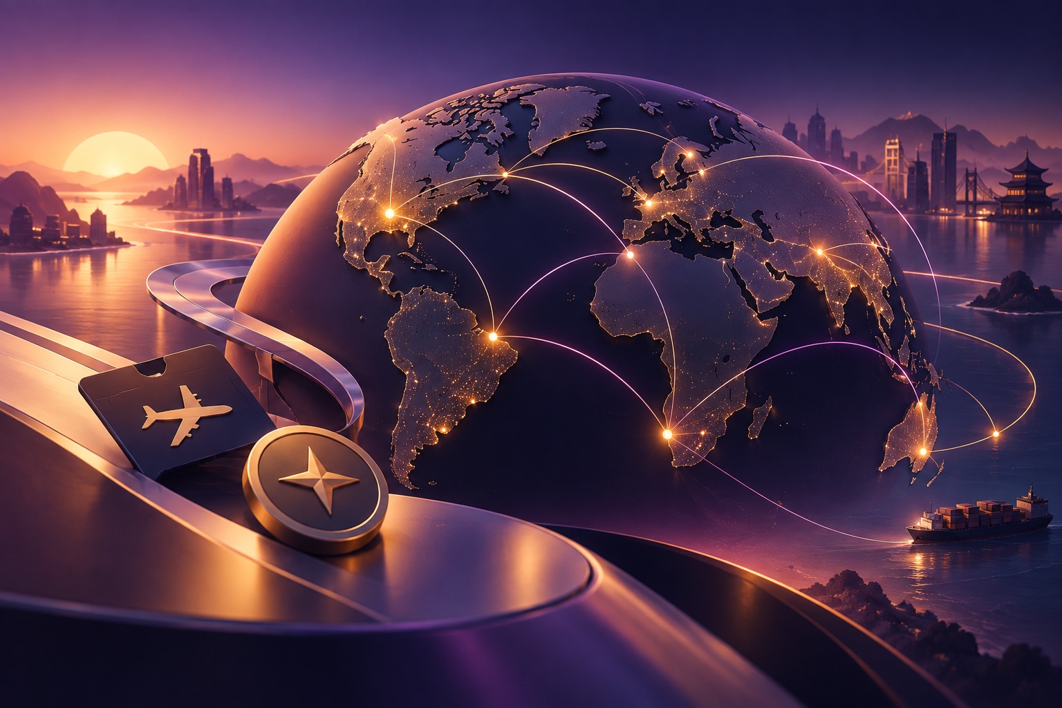 Abstract global travel network connecting destinations and incentive opportunities