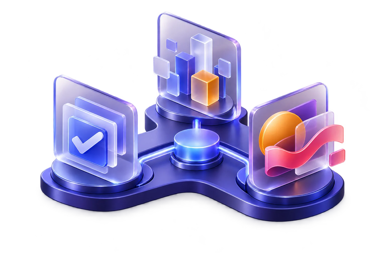 Concept illustration of incentive technology, program support and creative resources connected through a central VIBE hub